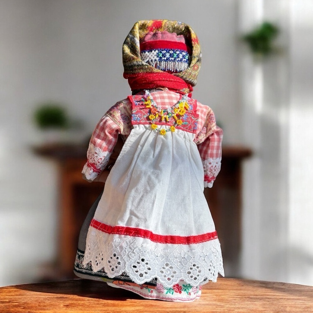 Vintage handmade faceless traditional folk rag doll fabric beads necklace RARE